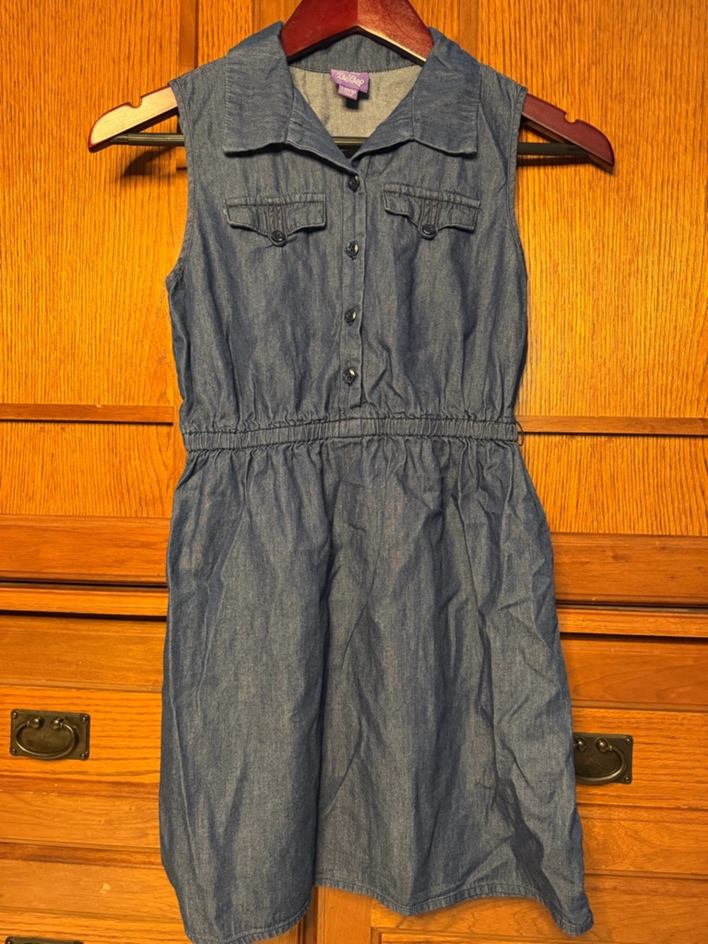 BeBop Sleeveless Chambray Button-Front Shirt Dress Denim Romper Casual Classic